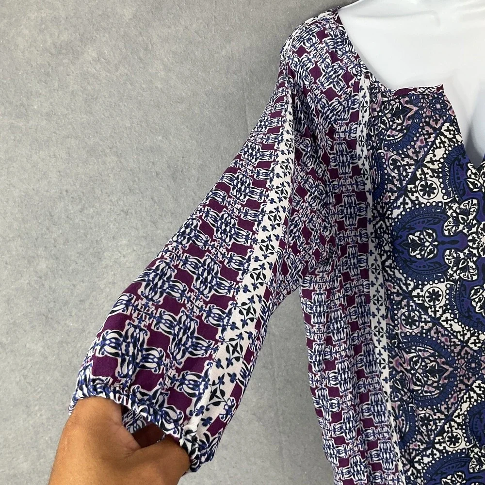 Beach Lunch Lounge Top Womens Sz XL V-Neck Geometric‎ Pattern Sheer Lightweight - Picture 4 of 10